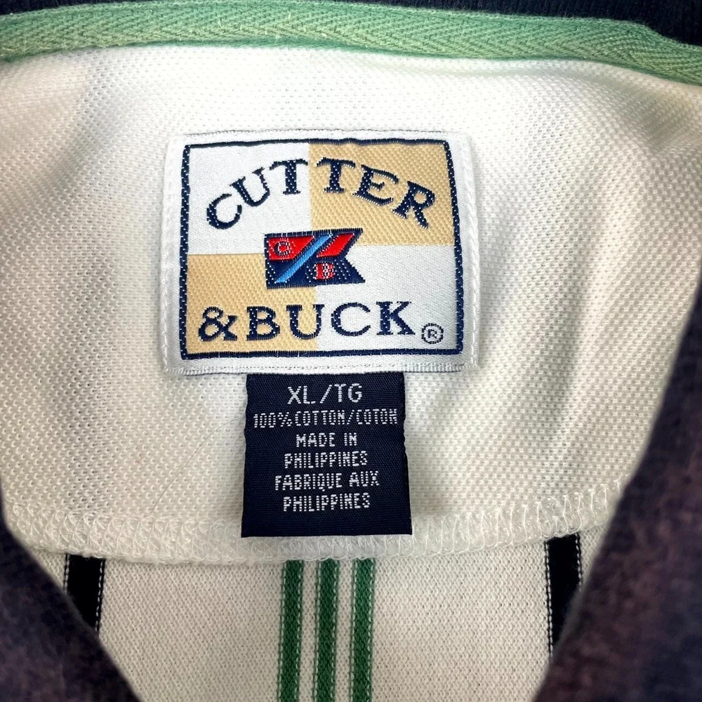 Cutter & Buck Grand Cypress Polo Shirt Mens XL White‎ Striped Cotton Performance